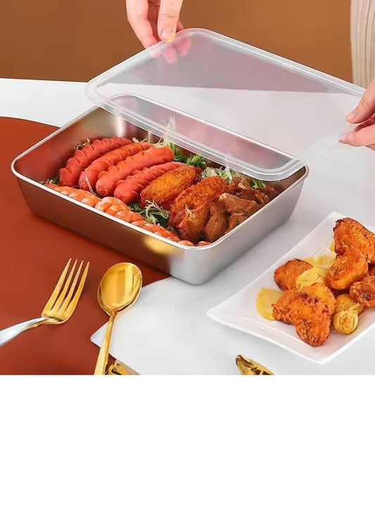 Food Storage Container 304 304 Stainless Steel Food Container with Cover Storage Meat, Vegetable and Fruit Crisper